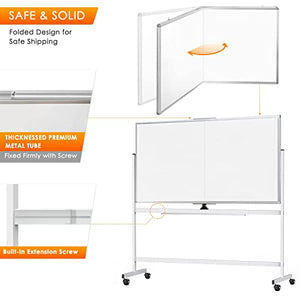 72 x 40 Double Sided Rolling Whiteboard, Mobile Whiteboard Magnetic White Board - Large Reversible Dry Erase Board Easel Standing Board on Wheels with Silver Aluminum Frame and Stand