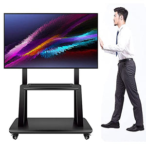 YokIma Heavy Duty Black Mobile TV Stand for 32-75 Inch TVs with Adjustable Height and Wheels