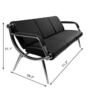 Wonline Office Reception Chair Set Waiting Room Bench Visitor Guest Sofa Airport Clinic School Salon Black PU Leather