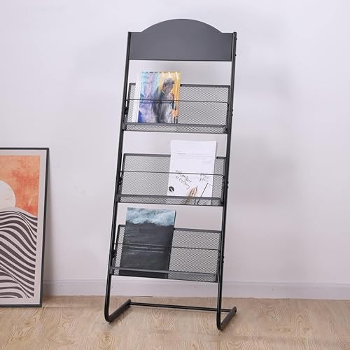 JCSMJCSM Magazine Rack with 3 Compartments, Steel File Storage - Black