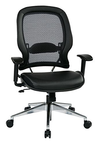 SPACE Seating Professional AirGrid Back and Eco Leather Seat and Trim, 2-to-1 Synchro Tilt Control, Adjustable Arms and Lumbar, Polished Aluminum Base Managers Chair, Black