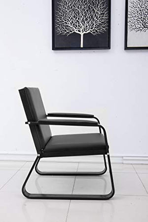 Bestmart Black PVC Leather Waiting Room Chairs Set of 2 - Office Reception Lobby Furniture