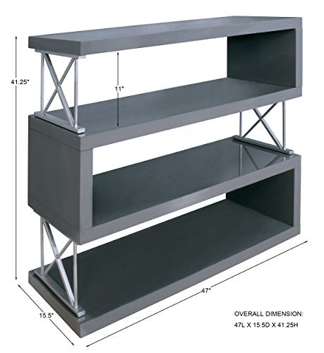 Homelegance Netto 3-Tier High Gloss Finished Bookcase, Gray
