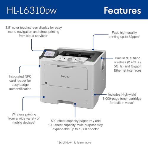 Brother HL-L6310DW Monochrome Laser Printer - Wireless, Low-Cost Printing