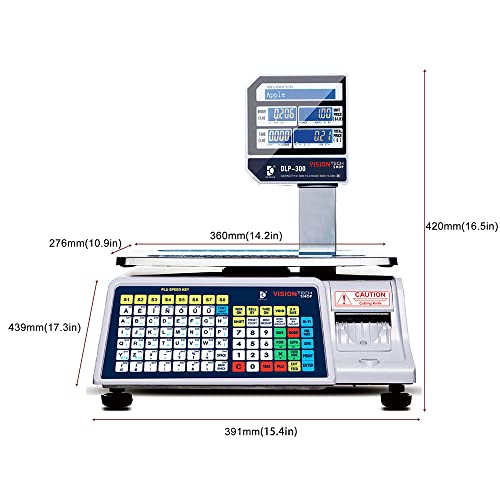 VisionTechShop DLP-300 Label Printing Scale Pole Display, 30/60lbs Capacity, NTEP Legal for Trade, Free CAS LST-8040 Label