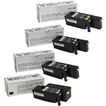Genuine Set Black Cyan Magenta Yellow OEM Toner Cartridges Xerox Phaser 6022 WorkCentre 6027-106R02759 106R02756 106R02757 106R02758 - Black Yield 2,000 and Color Yield 1,000 Pages