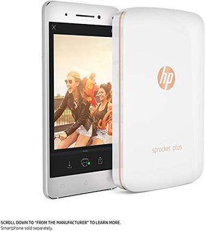 HP Sprocket Plus Instant Photo Printer, Print 30% Larger Photos on 2.3x3.4 Sticky-Backed Paper – White (2FR85A)