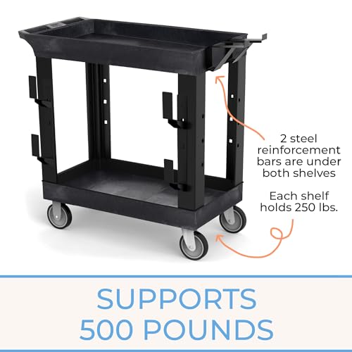 Stand Steady Tubstr 2 Shelf Utility Cart | Heavy Duty Service Cart | Holds 400 lbs. | Adjustable Storage Hooks | Tub Cart for Warehouse, Garage, School & Office (Black)