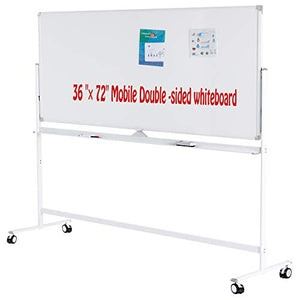 Large Dry Erase Mobile Whiteboard Easel on Wheels ,72×36 inches Double Sided, Rolling Stand with Aluminum Frame Standing Writing Reversible Whiteboard for Home Office Classroom