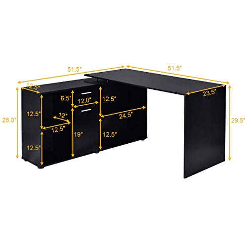 Tangkula L Shaped Desk Corner Desk, Home Office Wood Computer Workstation, Space Saving Computer Desk with Spacious Wooden Surface, Storage Shelves