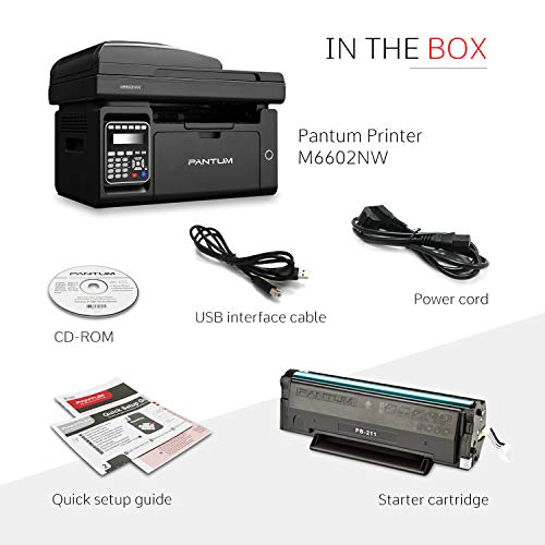 Pantum Monochrome All-in-one Wireless Laser Printer with Print Copy Fax Scan & ADF, Compact Multifunction for Home Office Mobile 23 PPM Printing (Laserjet M6600NW, Black)