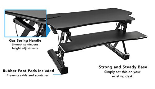 Mount-It! Height Adjustable Standing Desk Converter | 48” Wide Tabletop Sit Stand Desk Riser with Gas Spring | Stand Up Computer Workstation Fits Dual Monitors | Black | MI-7925
