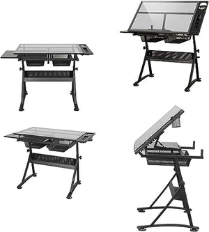 OGRAFF Height Adjustable Drafting Table with Storage - Large Art Desk for Home Office