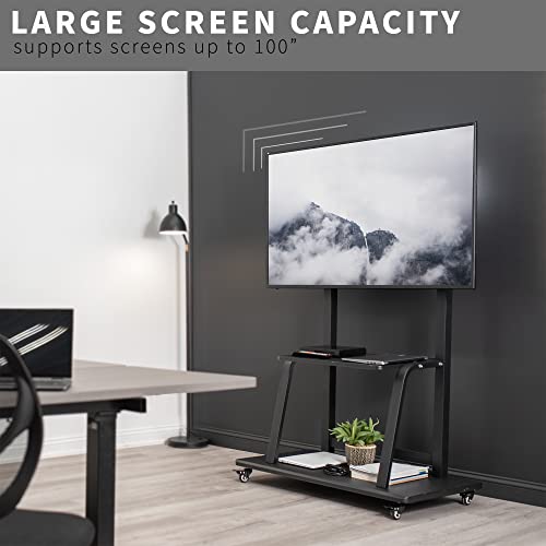 VIVO Heavy Duty Mobile TV Cart for 42-100 inch Screens up to 330 lbs, Black - STAND-TV100C