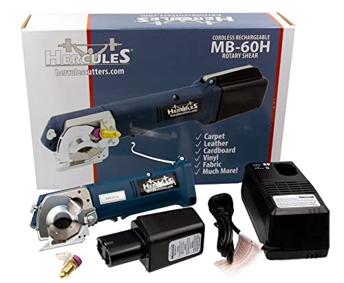 Hercules MB-60H Electric Cordless Rotary Shear – Rechargeable Multi-Layer Cutter for Natural & Synthetic Fabric, Leather, Carpet, Denim & More