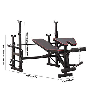 Tengma Adjustable Weightlifting Bench, Barbell Bench, Olympic Workout Bench with Squat Rack, Leg Extension, Preacher Curl, Weight Storage, Strength Training Fitness Equipment for Full-Body Workout