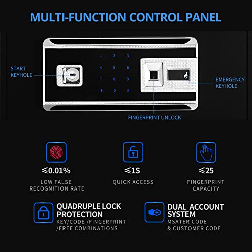 Home Security Safe, ENGiNDOT 2.05 Cubic Feet Large Safe with Quick Access Fingerprint Lock and Touch Screen Keypad, Built-in Secret Hidden Box, Variety of Locking Features Combination- 60B (15.8“ x 13.8” x 23“)