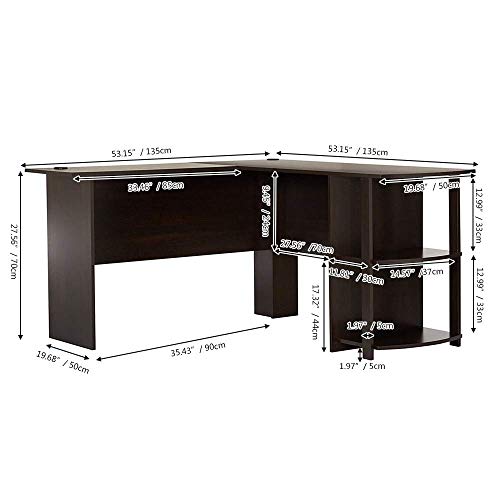 NUFR Home L-Shaped Computer Desk with Shelves Wooden Corner Desk Large PC Laptop Desk Study Table Workstation Gaming Desk for Home and Office