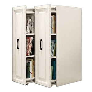 FIFOR Hidden Mobile Pull-Out Bookcase with Doors, Dustproof Narrow Bookcase - White, 43.3" High