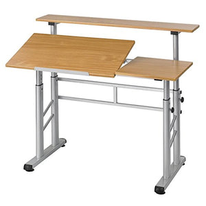 Split-Level Adjustable Drafting Table, Metal Base and Wooden Top + Expert Guide