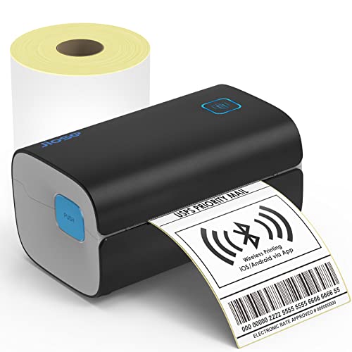 Bluetooth Label Printer and 500pcs Roll Labels, Jiose 4x6 Shipping Thermal Printer for Android/iOS, Commercial Grade, 162mm/s High-Speed Printing