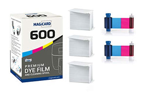 Magicard 600 Printer 2 x MB300YMCKO Color Ribbon - YMCKO - 600 Prints (Total) with Bodno Premium CR80 30 Mil Graphic Quality PVC Cards - Qty 300