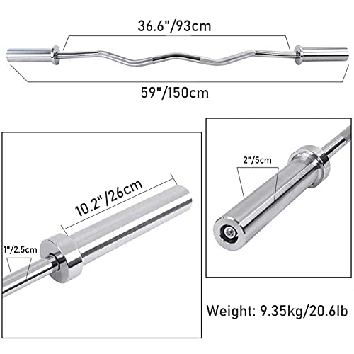 Solid Steel Olympic Barbell Bar EZ Curl Bar Suitable for 2" Weight Plates, Weight Bar Strength Training Curling Bar for Weight Lifting Bicep Curl and Triceps Extensions (Size : 5ft(150cm))