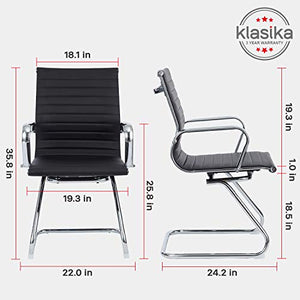 KLASIKA Office Guest Chair Leather Reception Without Wheels with Sled Base for Desk Conference Area Waiting Room Set of 2