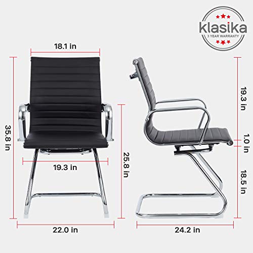 KLASIKA Office Guest Chair Leather Reception Without Wheels with Sled Base for Desk Conference Area Waiting Room Set of 2