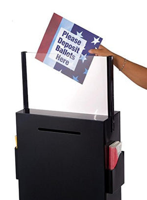 Steel Floor-Standing Ballot Box with Acrylic 17 by 11 Inch Sign Frame, Two Brochure Pockets - Black