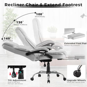 HOMYEDAMIC Velvet Ergonomic Office Chair with Footrest - Executive Computer Recliner (7013-Grey Upgrade)