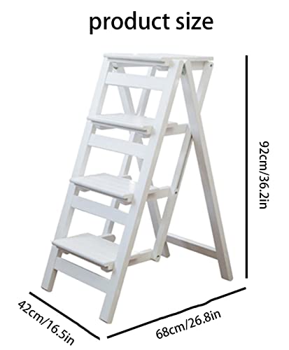 LUCEAE 4-Step Wooden Folding Step Stool - Portable & Sturdy Home Library Dining Chair