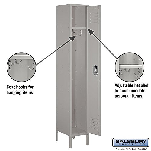 Salsbury Industries Assembled 1-Tier Standard Metal Locker with One Wide Storage Unit, 6-Feet High by 15-Inch Deep, Gray