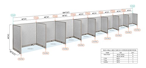 GOF Office Partition: Cubicle Single 8 Station, Large Fabric Room Divider Panel, 30"D x 48”W x 48"H