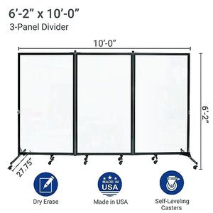 Screenflex Clear Room Divider - 3 Panel Plexiglass Wall, CRD3