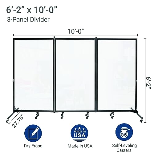 Screenflex Clear Room Divider - 3 Panel Plexiglass Wall, CRD3