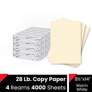 Accent Opaque Cream Printer Paper, 8.5” x 14” 28lb Bond/70lb Text Copy Paper – 2,000 Sheets (4 Reams) – Premium Computer Paper with Smooth Finish – 97 Bright, 104gsm – Warm White Copy Paper – 188127C