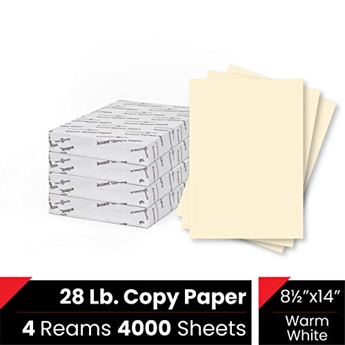 Accent Opaque Cream Printer Paper, 8.5” x 14” 28lb Bond/70lb Text Copy Paper – 2,000 Sheets (4 Reams) – Premium Computer Paper with Smooth Finish – 97 Bright, 104gsm – Warm White Copy Paper – 188127C