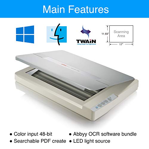 Plustek A3 Flatbed Scanner OS 1180 : 11.7x17 Large Format scan Size for Blueprints and Document. Design for Library, School and Soho. A3 scan for 9 sec, Support Mac and PC