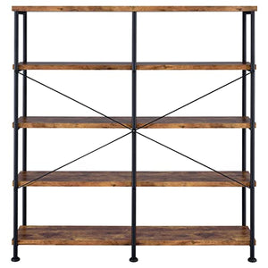 Coaster Home Furnishings Analiese Rustic Industrial 60" 4-Shelf Wood Double Bookcase - Brown Nutmeg