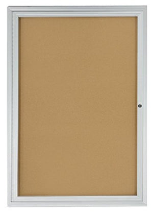 Displays2go 2x3 Foot Cork Enclosed Bulletin Board, 24 x 36 Inch with Hinged Door, Aluminum (LCRKSF2436)