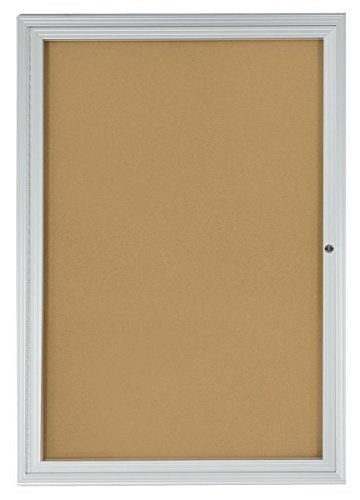 Displays2go 2x3 Foot Cork Enclosed Bulletin Board, 24 x 36 Inch with Hinged Door, Aluminum (LCRKSF2436)