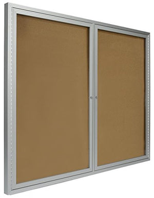48x36 Enclosed Bulletin Board for Wall Mount with 2 Locking Swing-Open Doors, 4' x 3' Framed Cork Board Includes Wall Bracket, Silver Aluminum with Natural Cork Backing