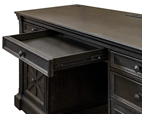 Martin Furniture Traditional Wood Credenza Desk, Dark Brown - Office Writing Table with Storage