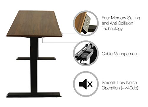 TechOrbits Electric Standing Desk Frame 60 x 24 Inch Tabletop - Motorized Workstation Two Leg Stand Up Desk with Memory Settings and Telescopic Sit Stand Height Adjustment (Black Frame/Wood Top)