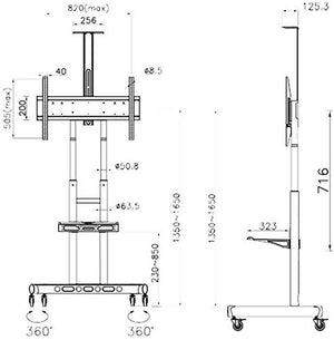 Goakwwuz Cabinet Mobile TV Cart with Tray Floor Stand, 360° Rotating Wheel, Height Adjustable Mounting Bracket (55-80")