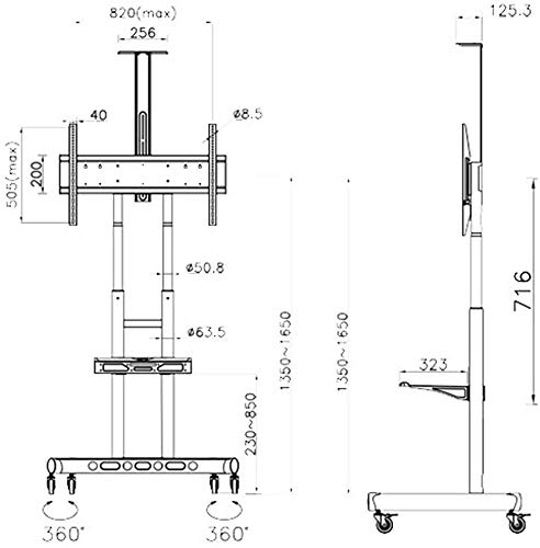 Goakwwuz Cabinet Mobile TV Cart with Tray Floor Stand, 360° Rotating Wheel, Height Adjustable Mounting Bracket (55-80")