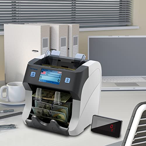 Ten Tatent SH-108C Bank Grade 2-Pocket Money Counter Machine Mixed Denomination Multi Currency Bill Counter Cash Sorter with Reject Pocket Counterfeit Detection 2 CIS/UV/MG/ Serial Number Record