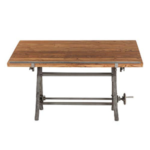 Vintage Drafting Table | Beirut Industrial Artist Desk Also Used as Full Standing Desk with Reclaimed Wood Table Top. Crank Adjustable Desk with Iron Cast Base, and tilt top Desk.