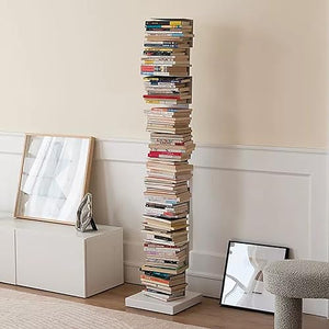 PIcube Metal Invisible Book Tower - Heavy Duty Spine Bookshelf, Standing Book Shelf Storage Display Rack for Small Spaces - White, Size 6